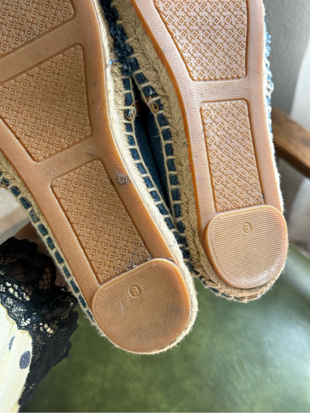 Tory Burch Blue Denim Shaw Espadrilles Flats Size 8 ballet flats fringe - Picture 5 of 13